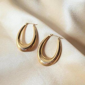 14k Gold Plated Hoop Earrings Oval Gold Hoop Earrings
